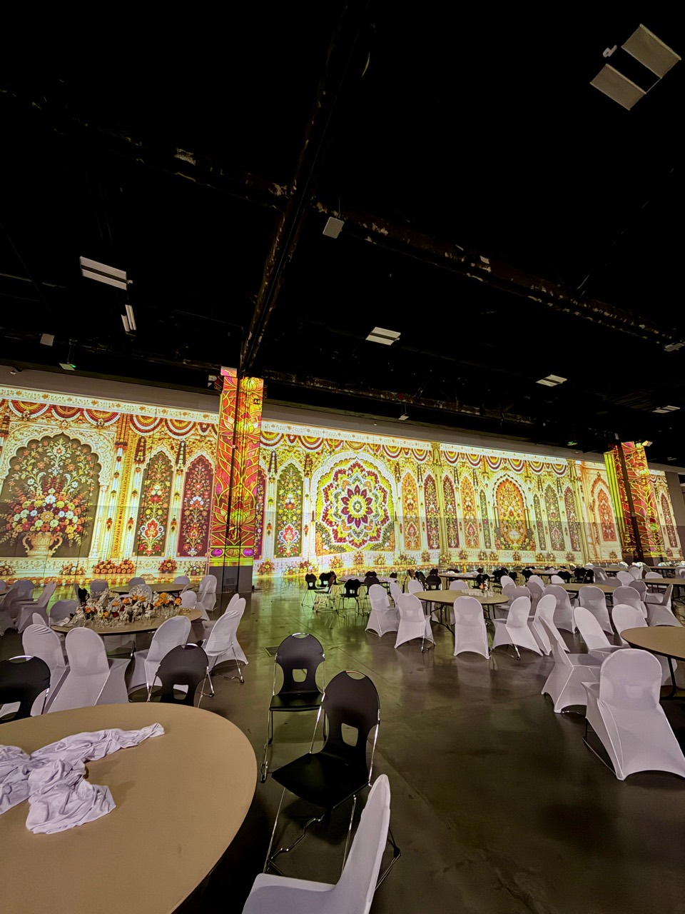 Ornate architectural visuals across an event venue