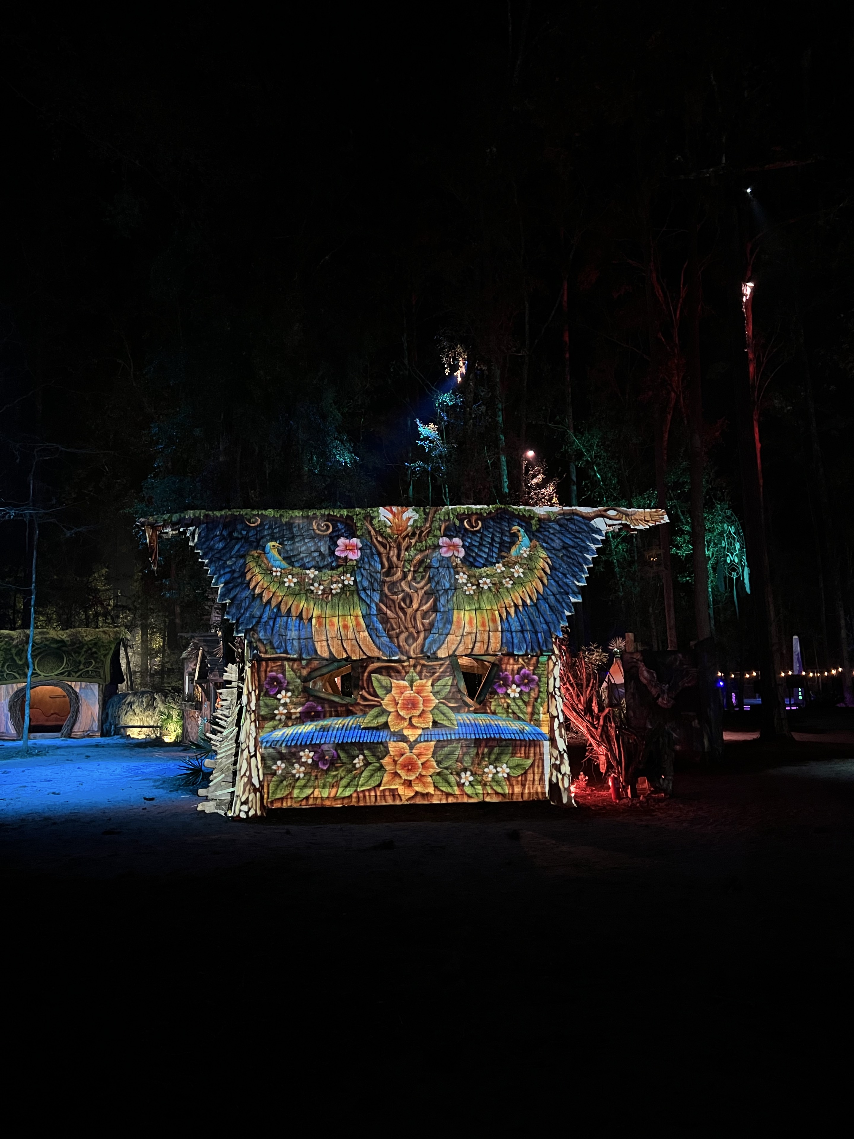 Bird and floral visuals across a woodland installation